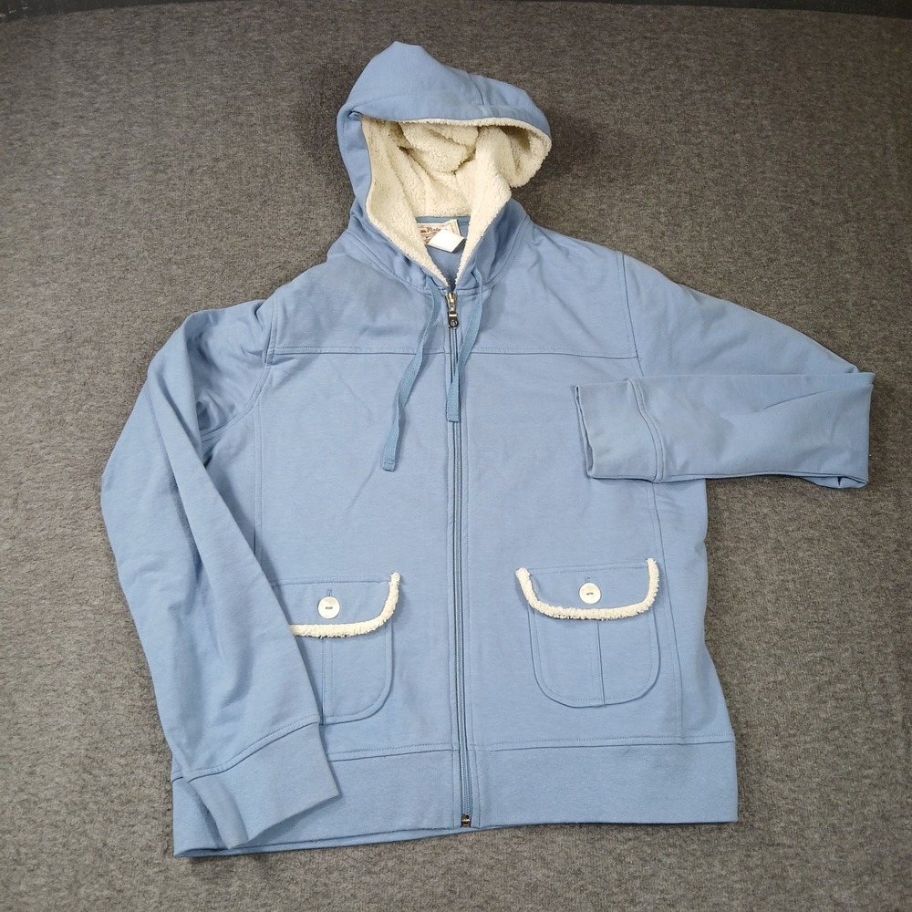 Vintage Cotton Womens Zip‎ Up Hoodie Sherpa Lined Blue Jacket Large M61207-41